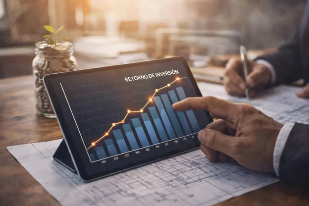 Gráfico de crecimiento en una pizarra con una línea de tendencia ascendente