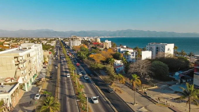 Atardecer en la playa de Bucerías con palmeras y el océano de fondo