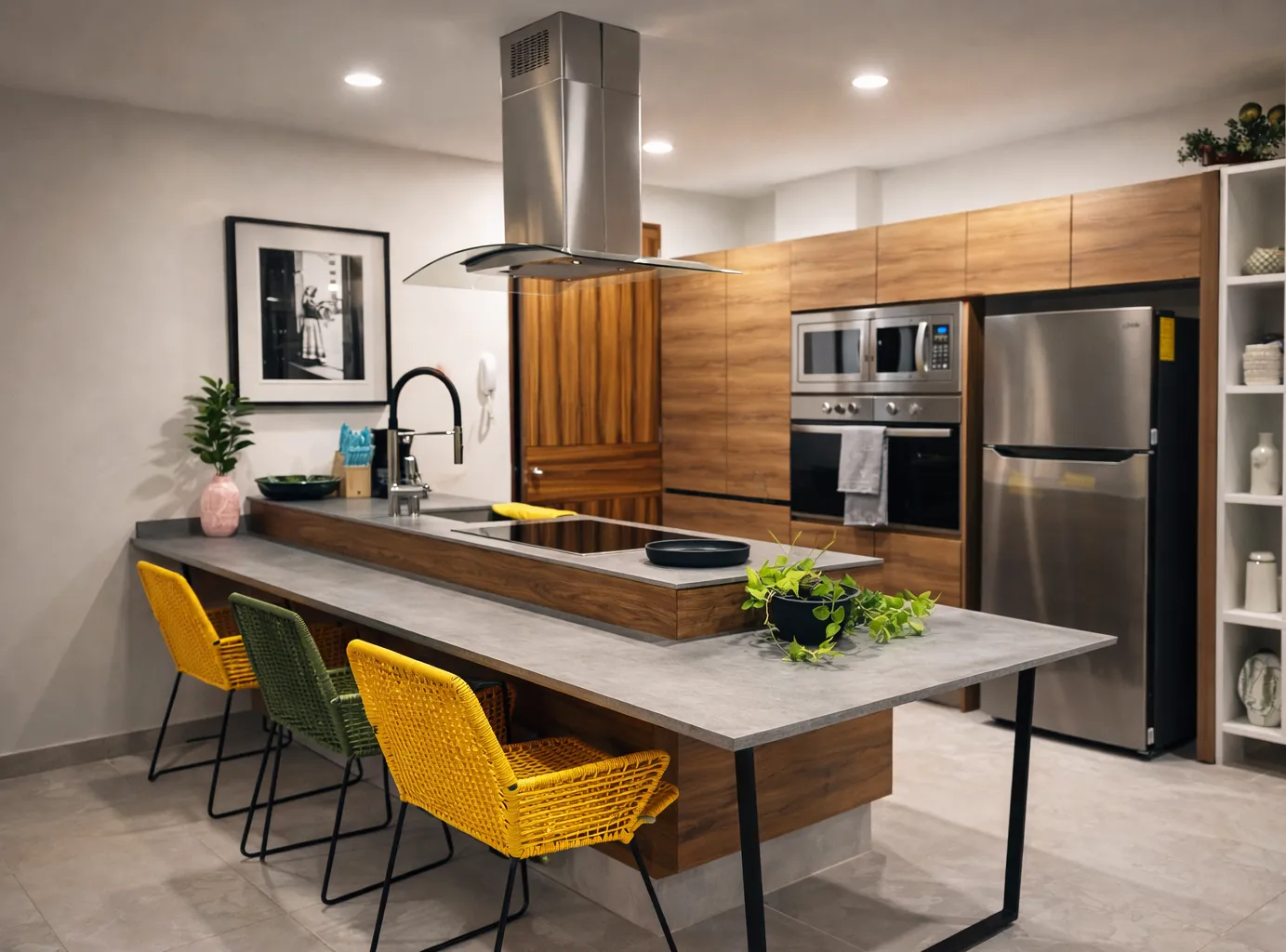 cocina con barra desayunador